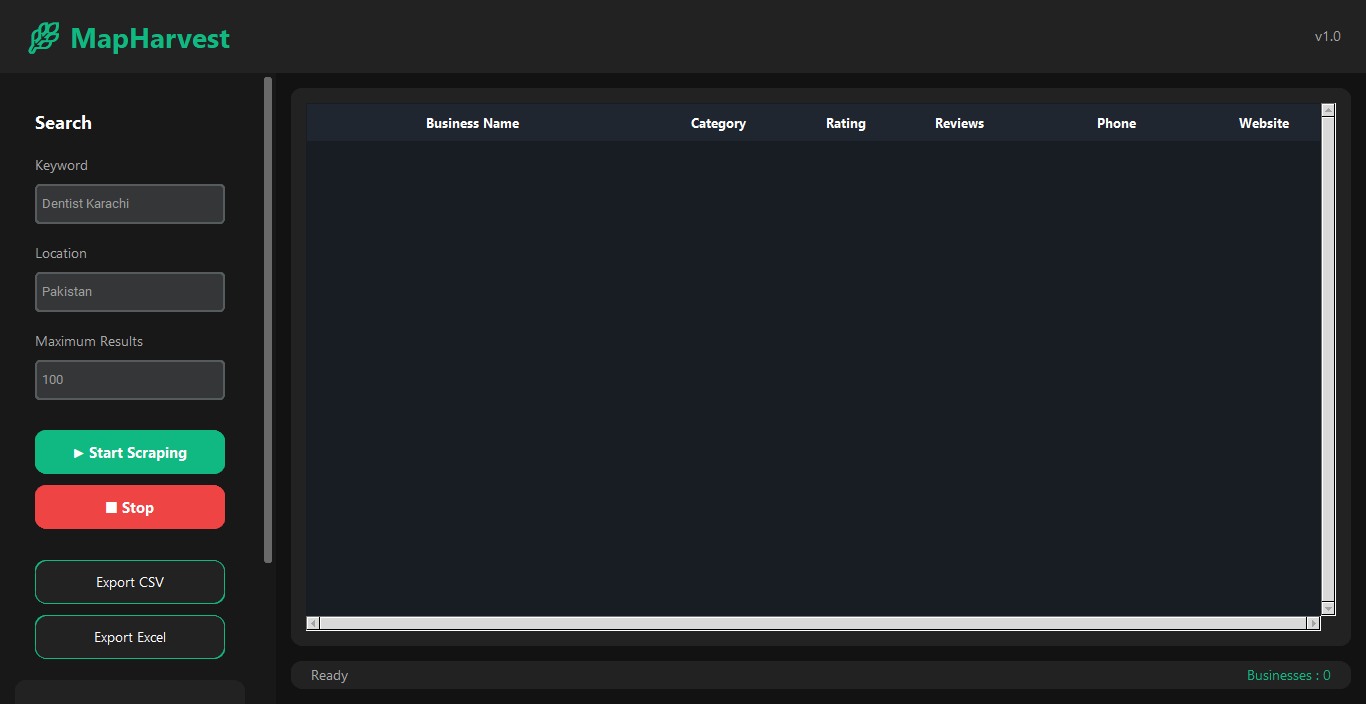 MapHarvest desktop software interface